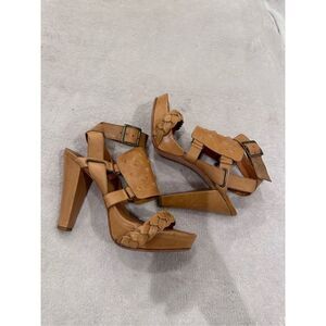 Tan leather heels women size 10 VERO CUOIO 5 inch high